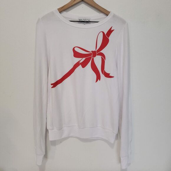 NEW!! Wildfox SIZE S Gift Wrapped Bow White Lightweight Sweater Sweatshirt Top - Picture 7 of 12